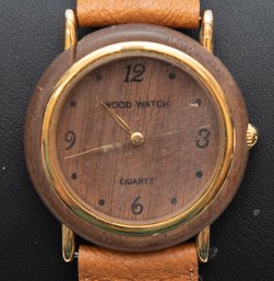 Cobra Quartz Leather Band Wood Watch Made In France