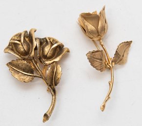 Gold Tone Rose Stems Brooches Includes Giovanni