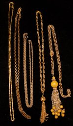 Lot Of Gold Tone Chains And Tassle Necklaces