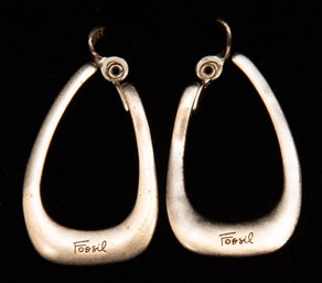 Fossil Silver Tone Flat Triangle Hoop Clip On Earrings