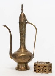 Brass Oil Cruet And Cricket Box