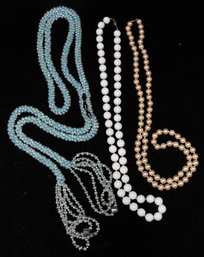 Evening Faux Pearl, White Bead And Iridescent Blue Tassel Necklaces