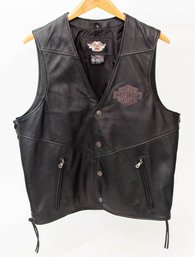 Harley Davidson Ride Free Black Leather Vest Size Large Like New