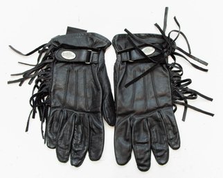 Harley Davidson Women's Black Leather Fringe Gloves Size Large Like New