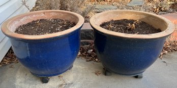 Large Blue Planters On Rollers