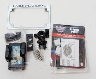 Harley Davidson License Plate Chrome Frame, Triple Play And Mounting Hardware For Phone Holder