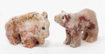 1.5' Hand Carved Soapstone Polar Bear And Bison Miniatures