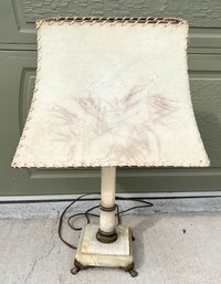 Hollywood Regency Marble And Brass Claw Foot Lamp With Mid Century Shade