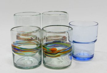 Hand Blown Mexican Glass Multi Stripe Tumblers