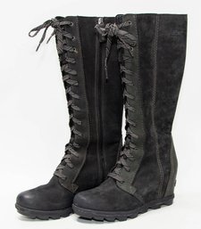 Sorel Joan Of Arctic Wedge Tall Lace Up Black Boots Size 9