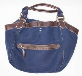 Oversized Blue Denim And Leather Tote