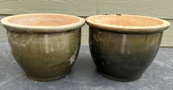 Green Mid Sized Ceramic Pots(one Chipped)