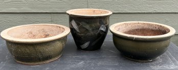Green Ceramic Outdoor Pots Different Styles Two Large One Mid Size