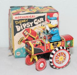 1960s Disney Mechanical Dipsy Car Featuring Donald Duck By Marx With Original Box