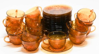 Indiana Glass Amber Daisy Tiara Cups And Saucers