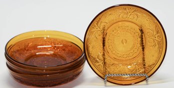 6.5' Indiana Glass Amber Daisy And Tiara Low Bowls (5)