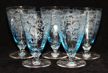 4.5' Fostoria Versailles Blue Footed Teas Glasses (5)