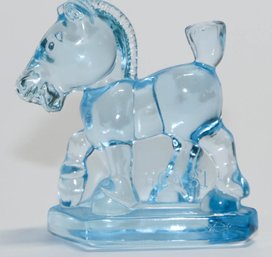 1981 Heisey Imperial Glass Azure Blue Oscar Sparky Plug Horse