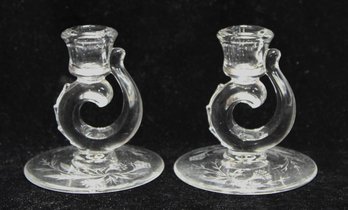 4.5' Fostoria Clear Heather Candle Holders