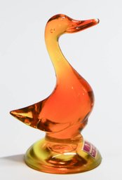 1960s Viking Glass Amberina Orange Duck With Original Sticker