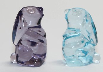 2' Viking Glass Azure Blue And Amethyst Rabbits