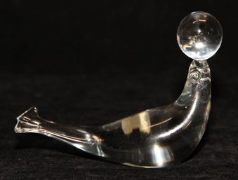 1978 Blenko Clear Glass Sea Lion With Ball