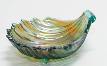 Teal Carnival Glass Footed Shell Dish