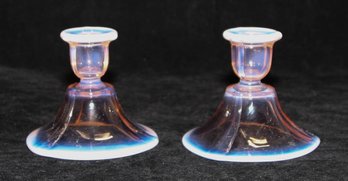 Duncan Miller Peach Opalescent Candle Holders