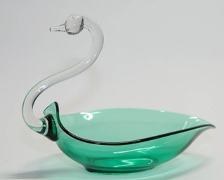 Duncan Miller Large Green Glass Swan Dish