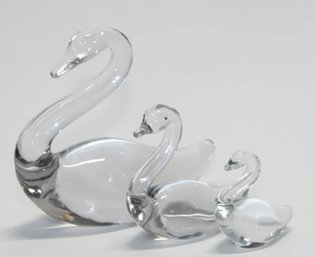 Duncan Miller Clear Glass Swan Family