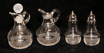 Duncan Miller Clear Glass Cruets And Salt And Peppers Shakers