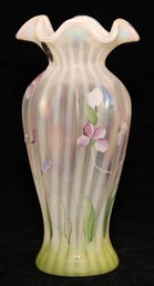 8' Fenton Hand Painted And Signed French Opal Satin Vase With Box