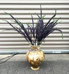 Handpainted Ceramic Southwest Vase With Purple Flower Stocks (Suggested Retail $74.00)