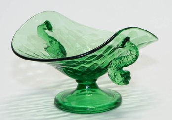 Fenton Green Diamond Optic Dolphin Compote