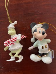 Lenox Grinch And Mickey Mouse Porcelain Ornaments