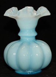 8' Fenton Light Blue Ruffled Melon Vase