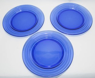 10.75' Hazel Atlas Moderntone Cobalt Blue Dinner Plates (3)