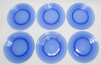 8' Hazel Atlas Moderntone Cobalt Blue Bread And Butter Plates (6)