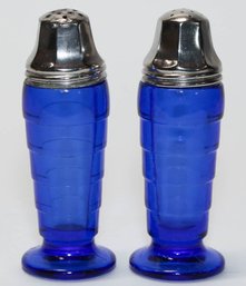 4.5' Hazel Atlas Moderntone Cobalt Blue Salt And Pepper Shakers