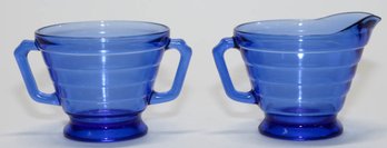 3' Hazel Atlas Moderntone Cobalt Blue Creamer And Sugar