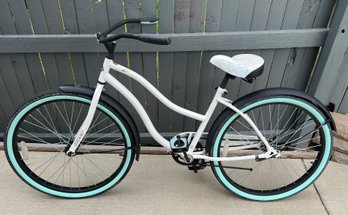 26' White And Turquoise Huffy CranBrook Beach Cruiser Women's Bike