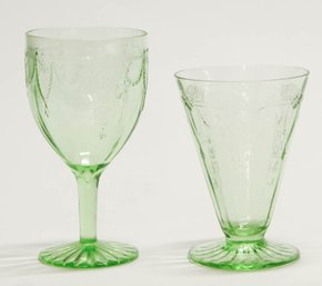 1930s Green Depression Glass Ice Cream And Goblet GLOWS