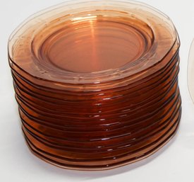 6' Fostoria Glass Fairfax Amber Dessert Plates (12)