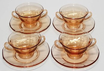 Fostoria Glass Fairfax Amber Cups And Saucers