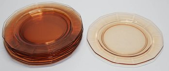 10' Fostoria Glass Fairfax Amber Dinner Plates (8)