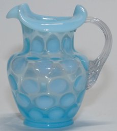 Fenton Blue Opalescent Coin Dot Pitcher