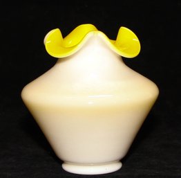 Fenton Daffodil Yellow Overlay Cased Petal Crimp Bowl