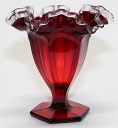 6.5Fenton Ruby Crystal Rim Ruffled Vase