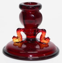 4' Fenton Ruby Red Dolphin Candlestick