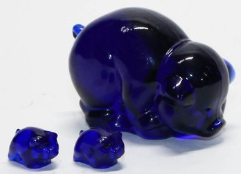 Cobalt Blue Glass Pig And Piglets